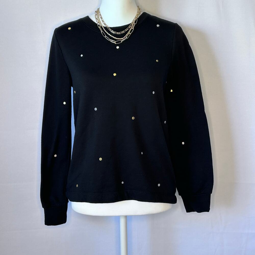 T.La Black Studded Sweater Small Gold Silver Dot Crewneck